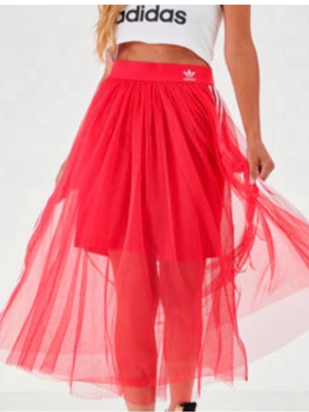 Adidas Women's Red Pleated Tullle Skirt Size Small - Picture 2 of 9